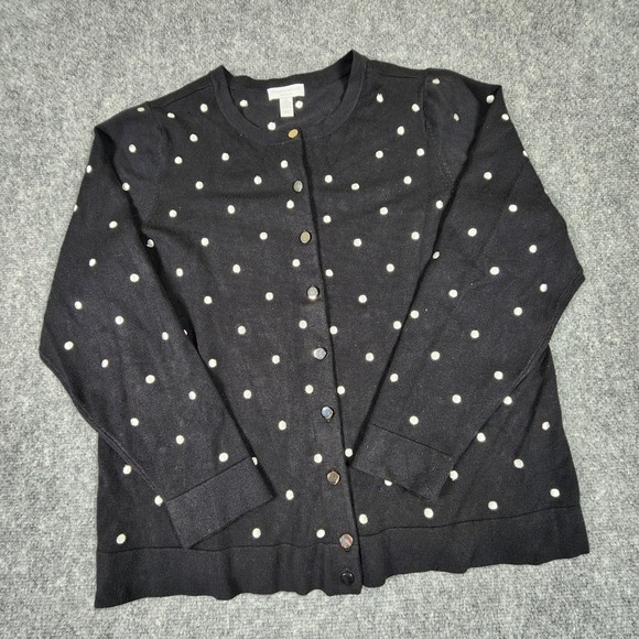 Charter Club Sweaters - Charter Club Woman Black Polka Dot‎ Cardigan Sweater 1X Embroidered Button Front